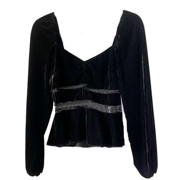 Saylor Juliet Inspired Black Velvet and Lace Top with Peplum NEW Size M - Picture 6 of 9